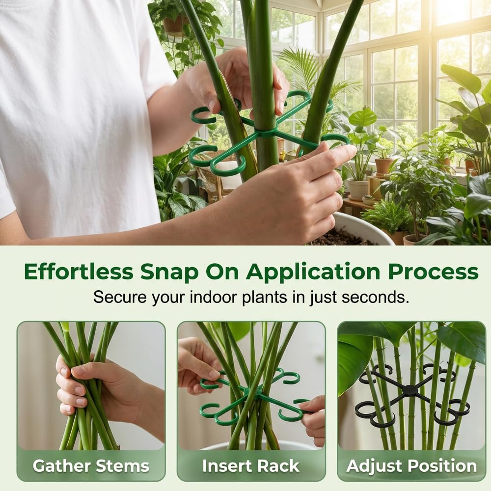 Monstera Plant Support, 2026 New Plant Stem Support for Climbing Plants, Plant Supports for Indoor Plants, Durable Garden Accessory for Home Growers (Black, 5.31in + 4.53in + 3.03in + 2.28in)