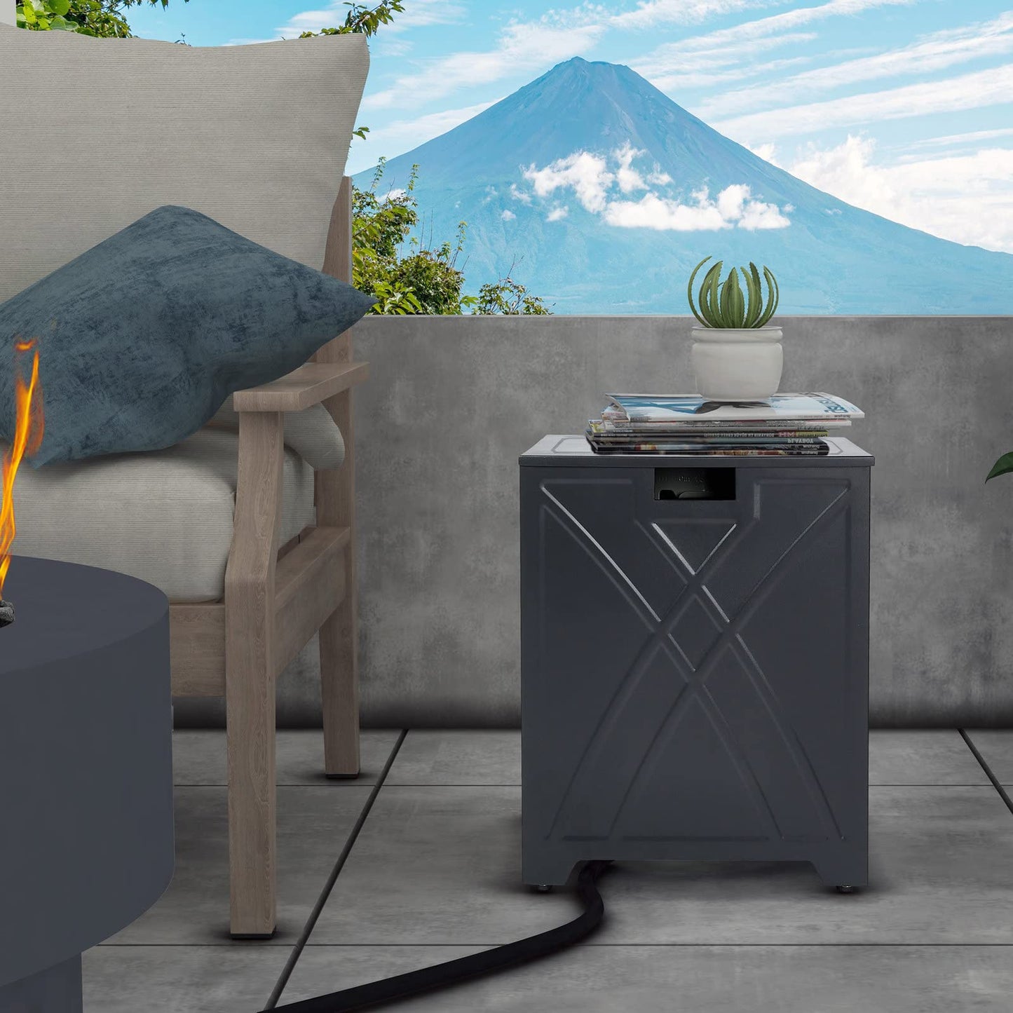 BAIDE HOME Propane Tank Cover Table, Square Propane Tank Holder Hideaway for 20 lb Propane Tanks, Gas Tank Storage Side Table - Carbon Gray