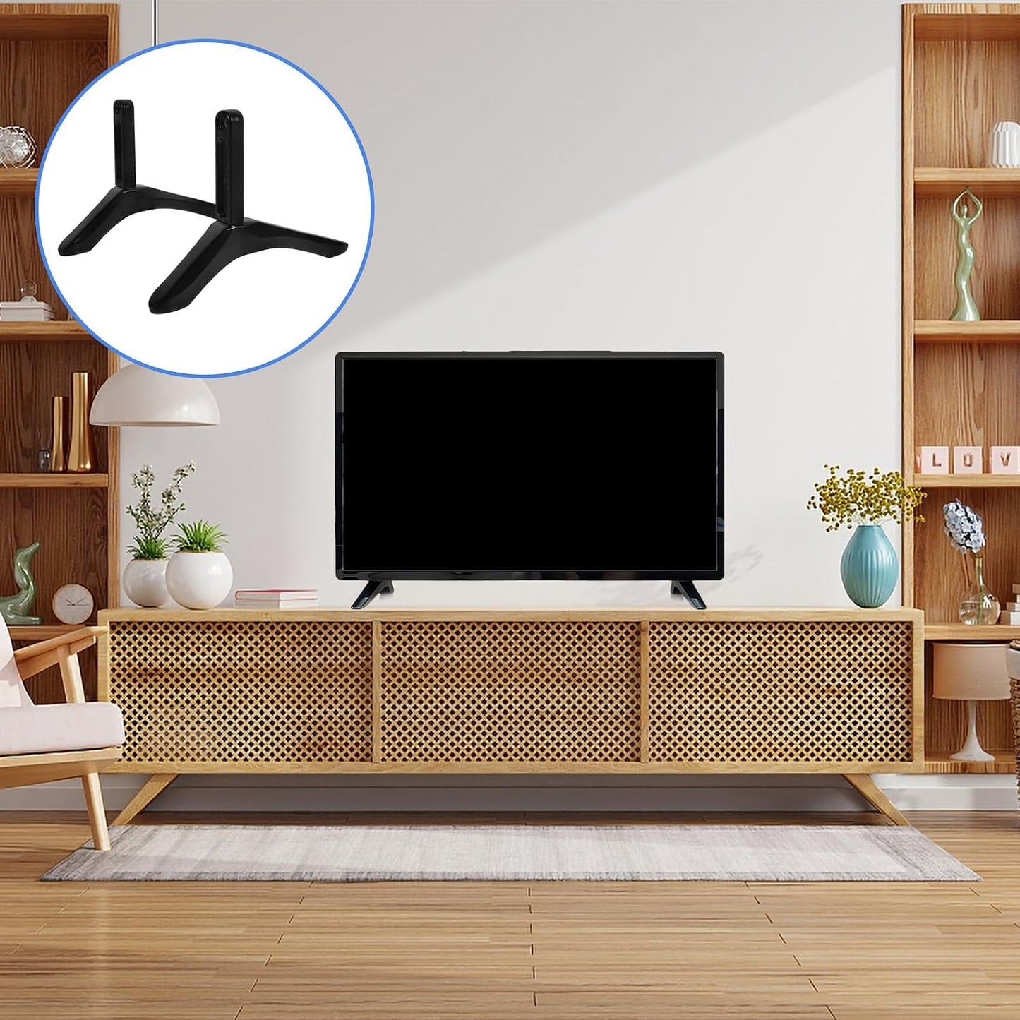 SHINYPASING Tv Table Support Base Stand with Screws Black Non-Drill Desktop Holder Bracket for Flat Screen Tvs Suitable