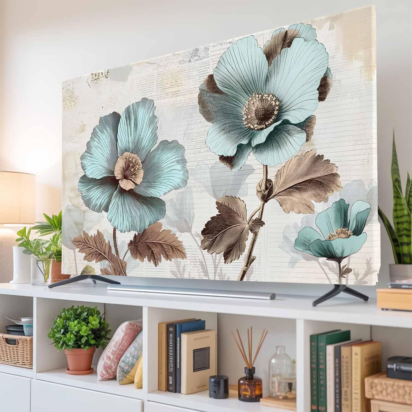 Yukro 40 Inch, 35"x22" Blue Broccoli Indoor TV Dust Cover, Vintage Flower Victorian Style Elastic TV Dustproof Cover