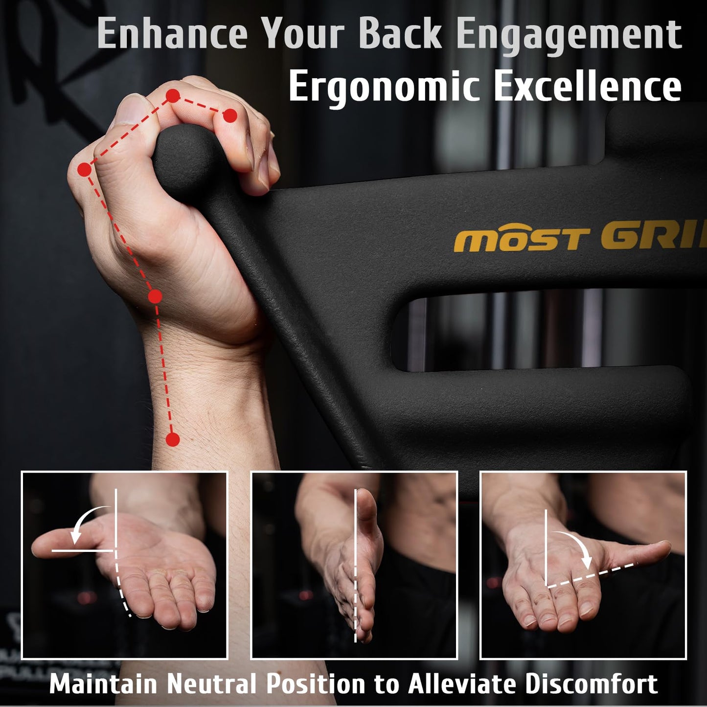MOST GRIP LAT Pull Down Bars Set, Triangular Stability LAT Pulldown Attachments with 8 Ergonomic Handles for Whole Back Training, Non-Slip Cable Machine Attachment for Gym Home Workout