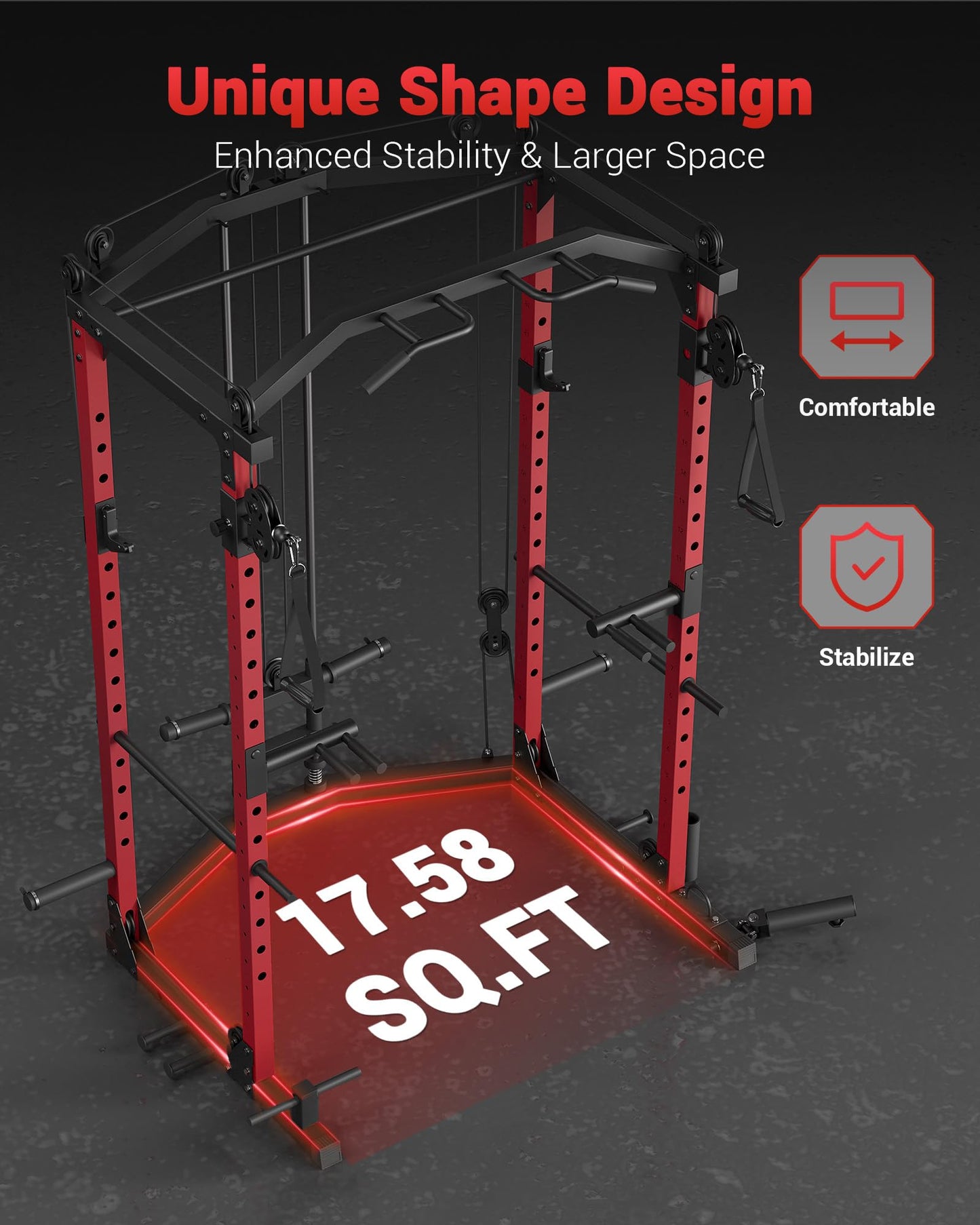 GarveeLife Power Cage, Multi-Functional Power Racks for Home Gym with Cable Crossover System, 1600 LBS Weight Capacity Fitness Squat Rack for Strength Workout with More Training Attachment, Red