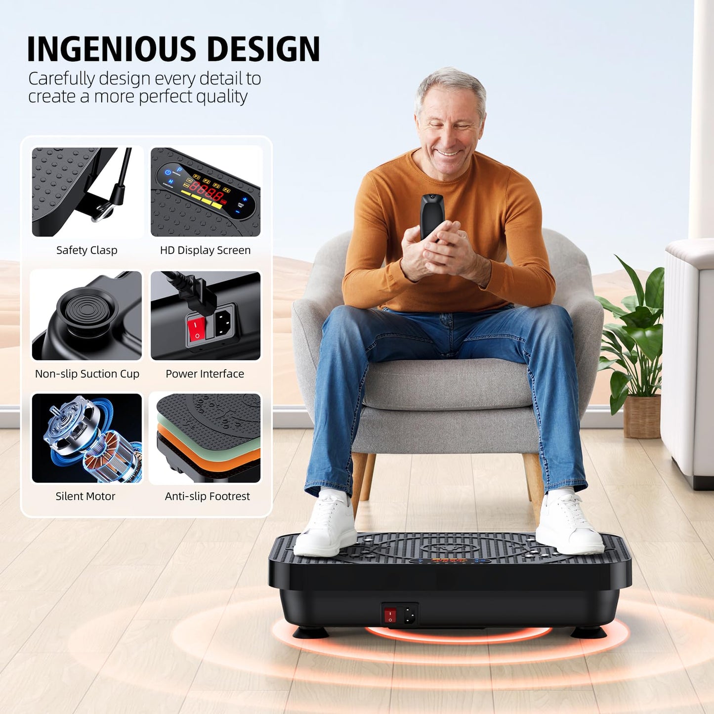 OVANZA Vibration Fitness Plate Exercise Machine, Professional Automatic Mode Full-Body, Promotes Lymphatic Circulation, Burns Fat & Weight Loss, Home Fitness Equipment - 330 LBS for Women and Men