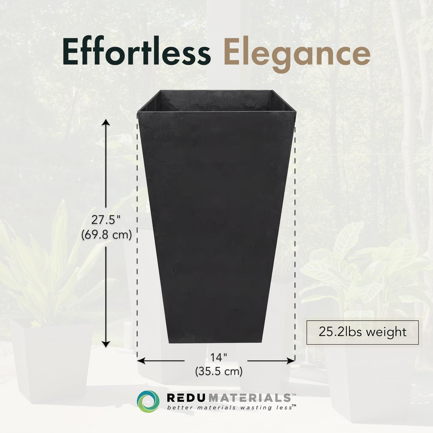 Tierra Verde 2-Pack Indoor & Outdoor Self-Watering Square Planters, Large, Sonata, Black - Planter Containers for Plants and Flowers - Gardening and Landscaping Accessories