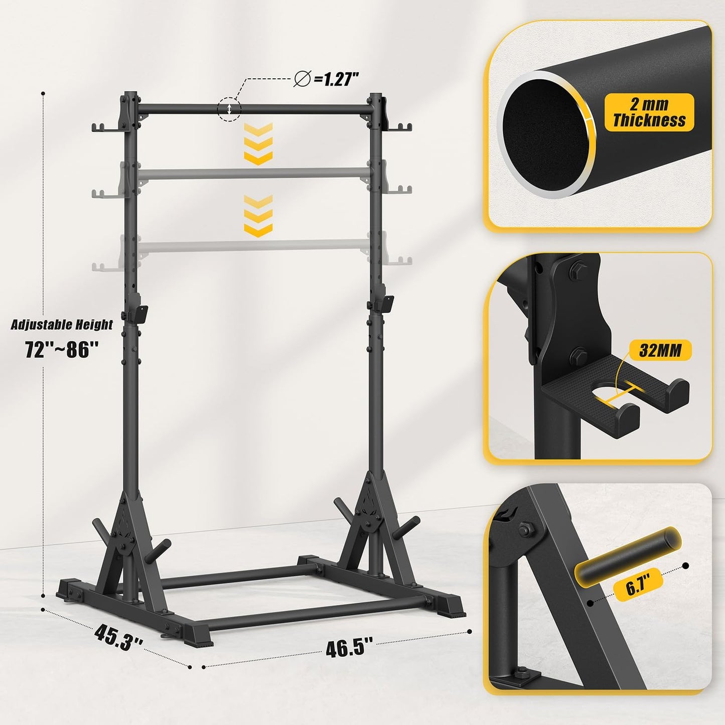 Jusgym Squat Rack with Pull Up Bar, Heavy Duty 600LBS Weight Capacity Squat Rack for Home Gym, Adjustable Multi-Functional Power Racks Strength Training Fitness Equipment
