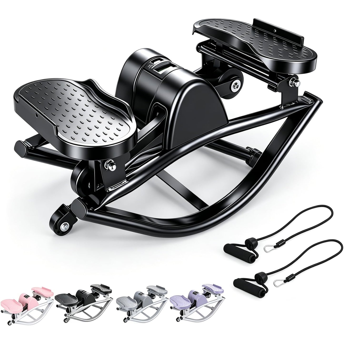 Rock Stepper with Resistance Bands - Ultra-Quiet Hydraulic Lateral Stepper, Fully Assembled Side to Side Step Rocker for Home Office, 250LBS Capacity
