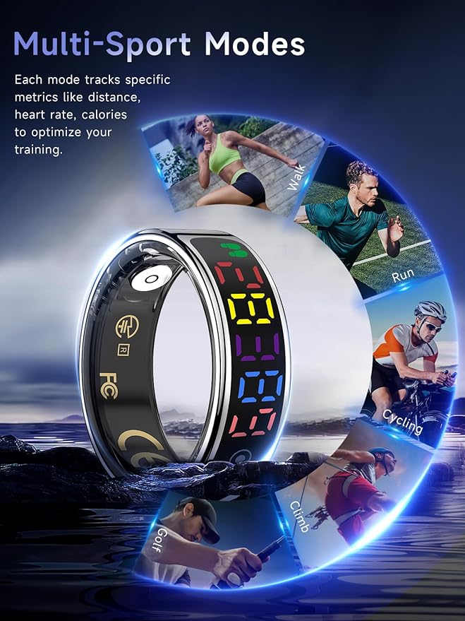 Smart Ring for Women Men, Health Ring with Colorful Display, Fitness Tracker with Heart Rate, Blood Oxygen, Sleep Monitor, No Subscription Fee, 5ATM Waterproof for iPhone & Android (Rose Gold, 12)