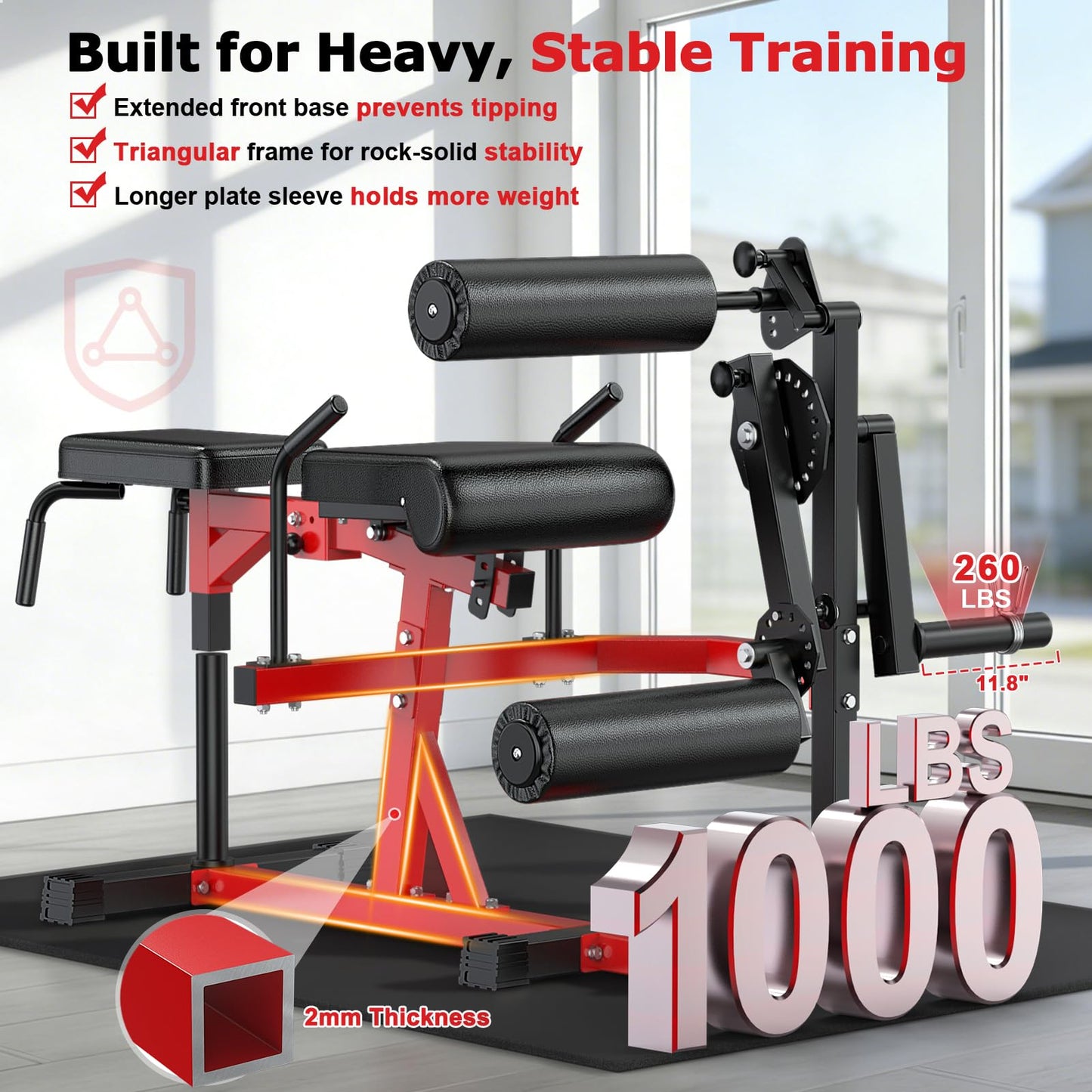 XDDIAS Leg Extension and Curl Machine, 1000LBS Capacity Leg Workout Equipment, Adjustable Seated/ Lying Lower Body Workout Bench for Hip Thrust/ Sit Up, Extended Sleeve Fit 1''/2'' Plate