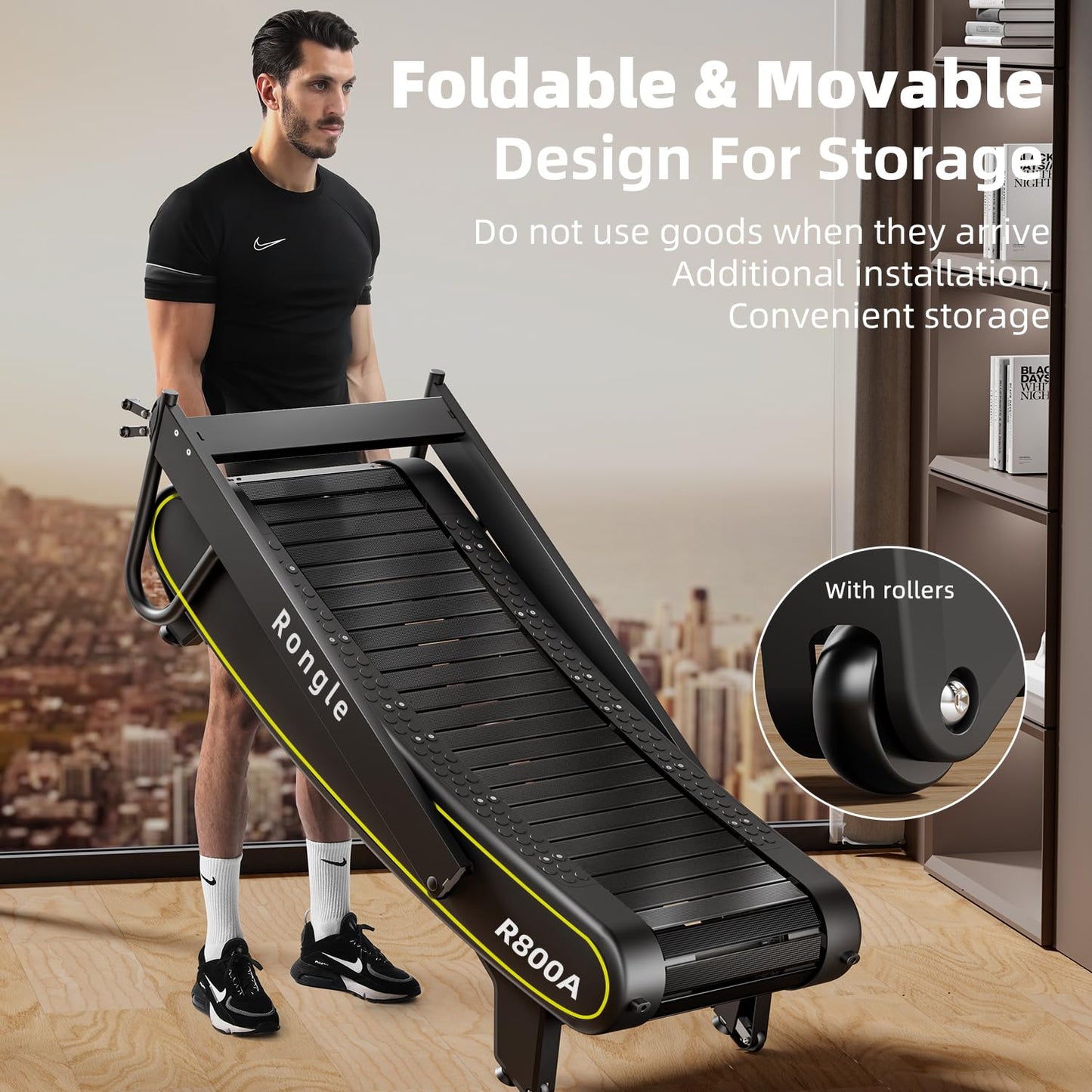 Rongle Curved Treadmill, Non-Powered Folding Treadmill, Adjustable Custom Resistance, Equipped with LCD Display, Suitable for Commercial and Home Use, 350 lbs Weight Capacity