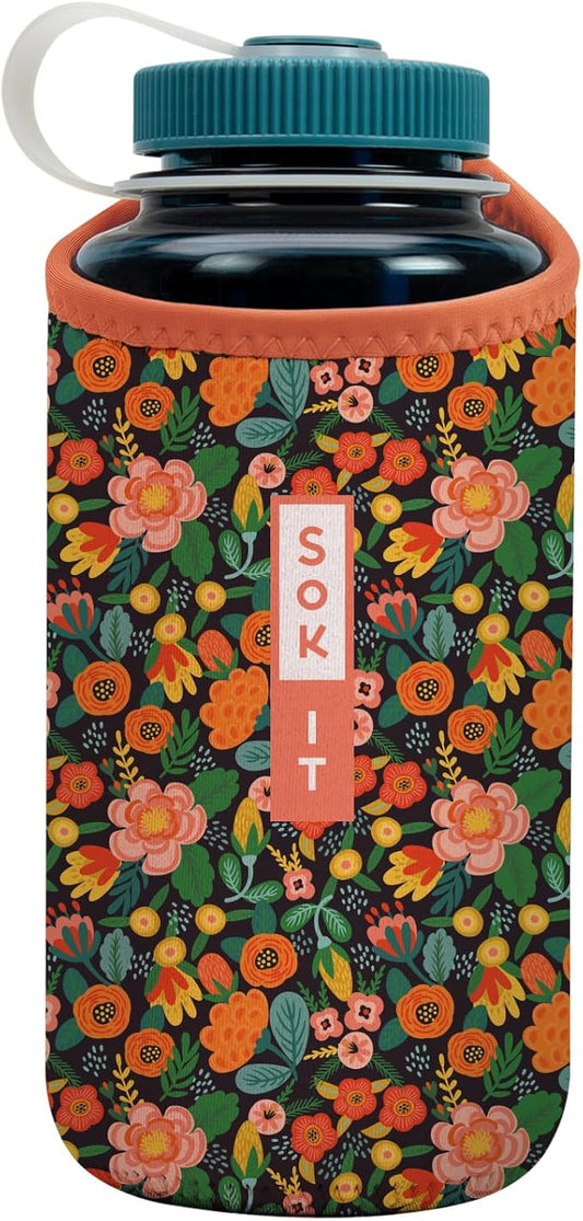 Sok It BotlSok Water Bottle Sleeve Insulated Neoprene Cover (Floral Affair, Fits 32oz Nalgene)