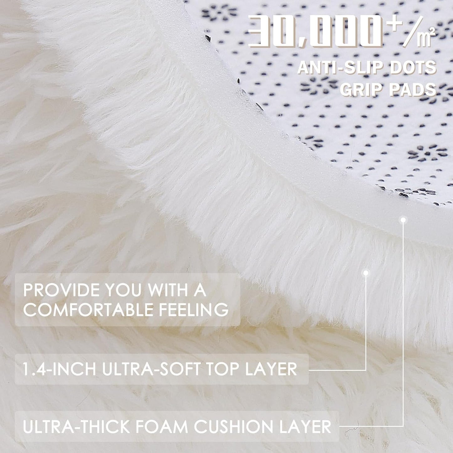 OLANLY Ivory Round Area Rug - Soft, Fluffy & Machine Washable 2 ft Circle Carpet for Bedroom & Nursery Decor