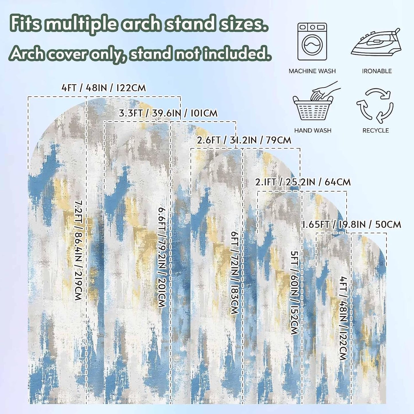 Jnbasdffb 6.6 Blue Gray Ombre Wedding Arch Cover, Stretchy Spandex Arch Backdrop Stand Covers FT, Vintage Abstract Art