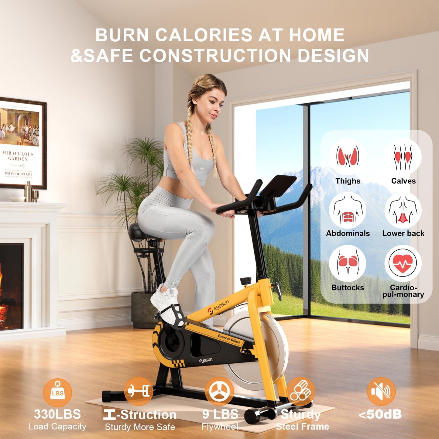 Exercise Bikes for Home,Indoor Cycling Bike with Adjustable Friction,Brake Pad Resistance Silent Belt Drive,330lbs Weight Capacity &Upgraded Version Seat for Home Cardio&Weight Loss(Classical Exercise Bikes Plus)
