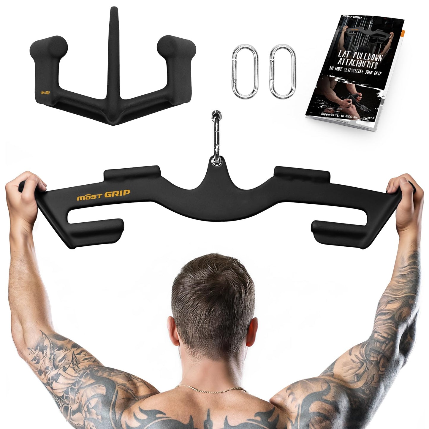 MOST GRIP LAT Pull Down Bars Set, Triangular Stability LAT Pulldown Attachments with 8 Ergonomic Handles for Whole Back Training, Non-Slip Cable Machine Attachment for Gym Home Workout