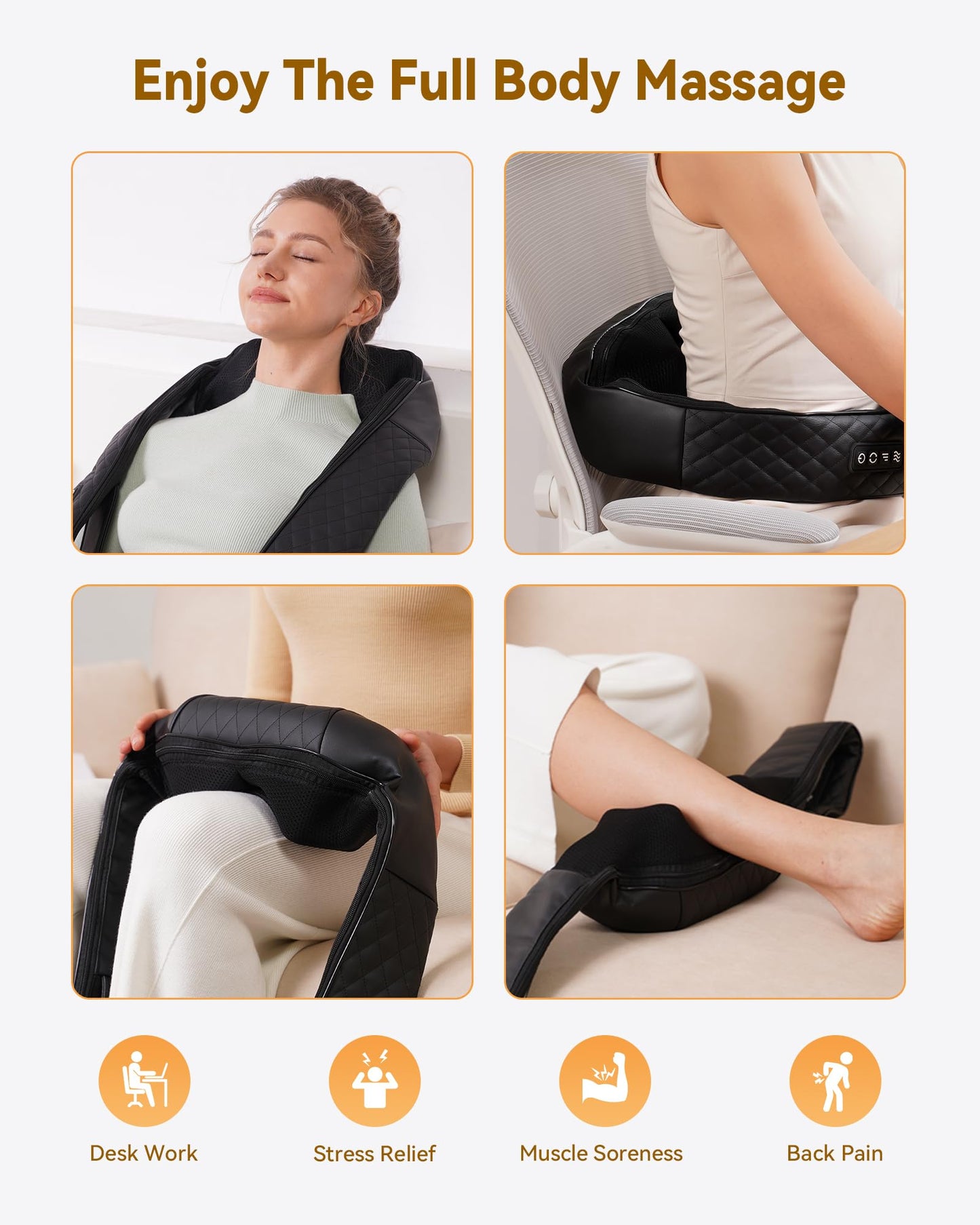 Neck Massager with Heat, Shiatsu Neck and Back Massager, 4D Deep Tissue Kneading for Neck,Back,Shoulder, Body Muscle Pain Relief, Leather Handbag for Storage, Gift for Men Women Mom Dad, Plug-in Use