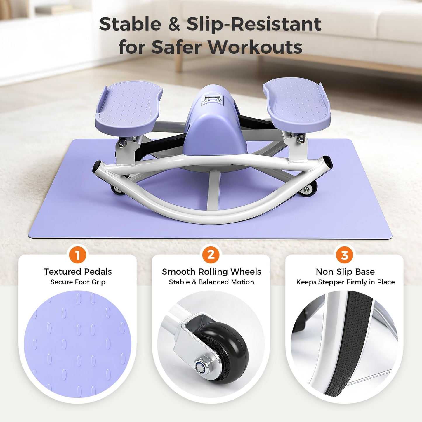 Rock Stepper Side to Side Low Impact Stair Stepper, Side Steppers for Exercise at Home with Resistance Bands & Non-Slip Mat – Exercise Step Balance Board Workout Equipment for Apartment & Living Room