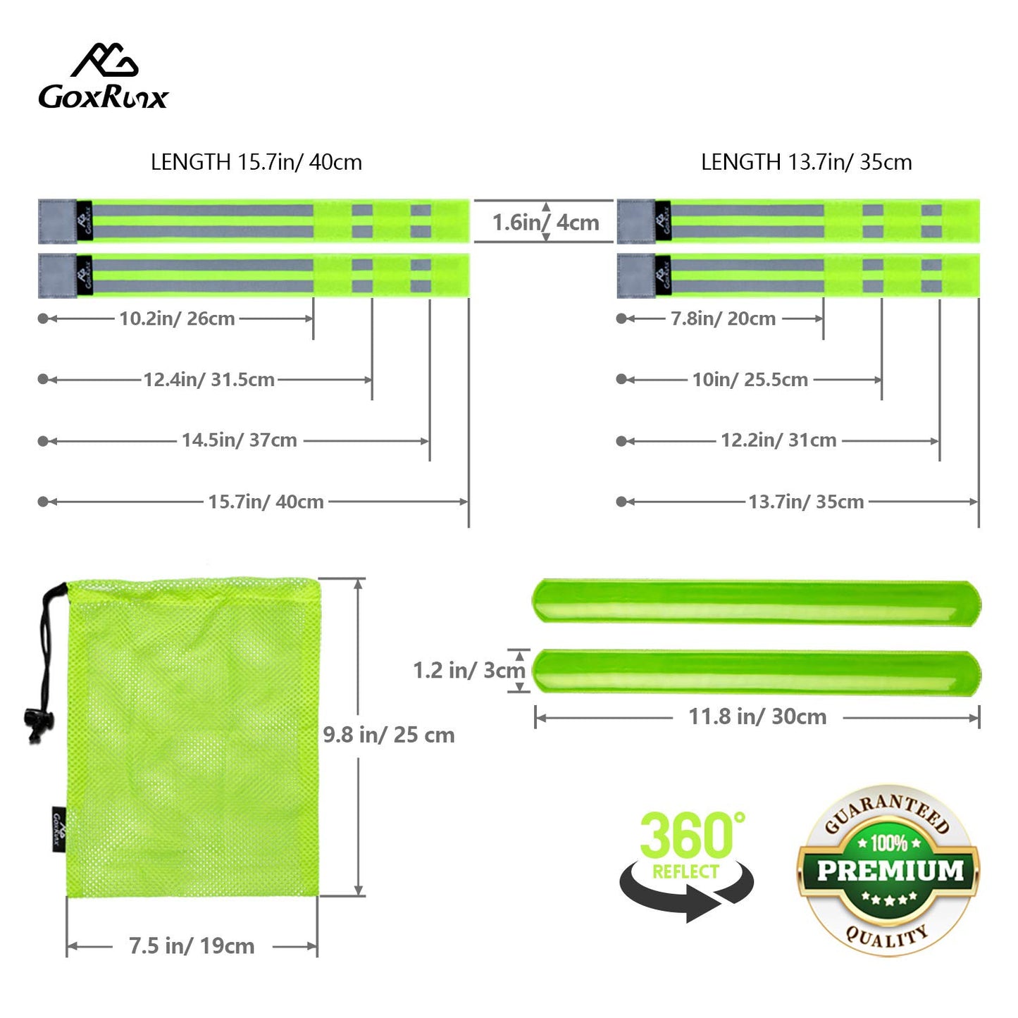 GoxRunx Reflective Bands Running Gear 6 Pack-Adjustable Reflective Armband Arm Wrist Ankle Leg Bands Reflectors -Reflective Tape Straps for Clothing Night Running Cycling Walking -Slap Bracelets