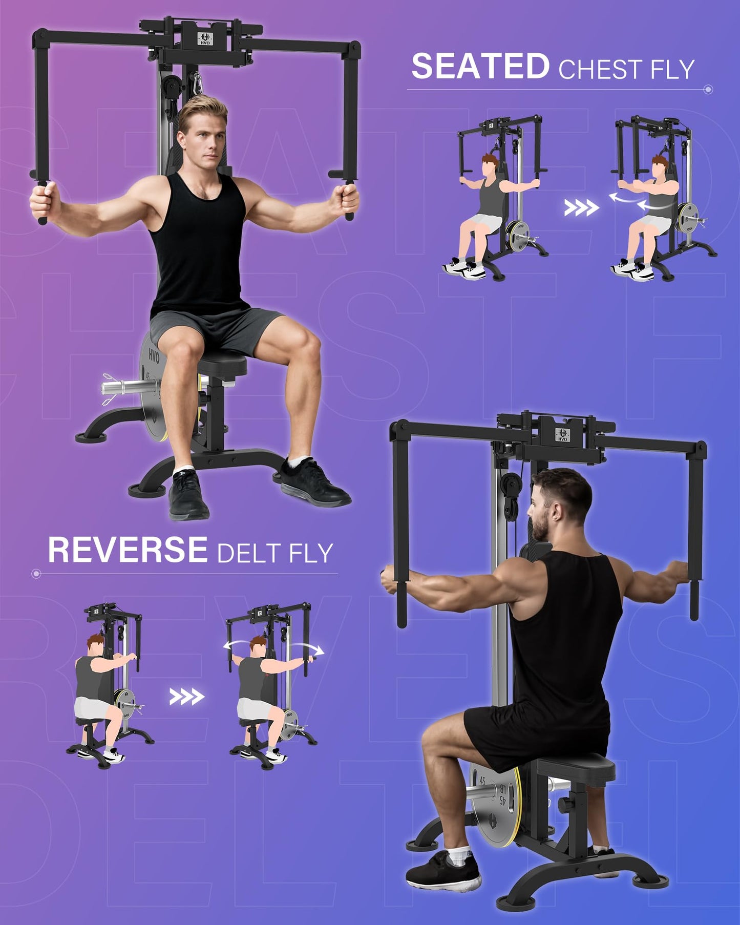 HVO Chest Fly Machine PEC: Deck Fly and Reverse Delt Machine Adjustable Upper Body Home Gym Ab Workout Butterfly Machine for Chest, Back, Pectoral, Rear Deltoid and Shoulder Training Black