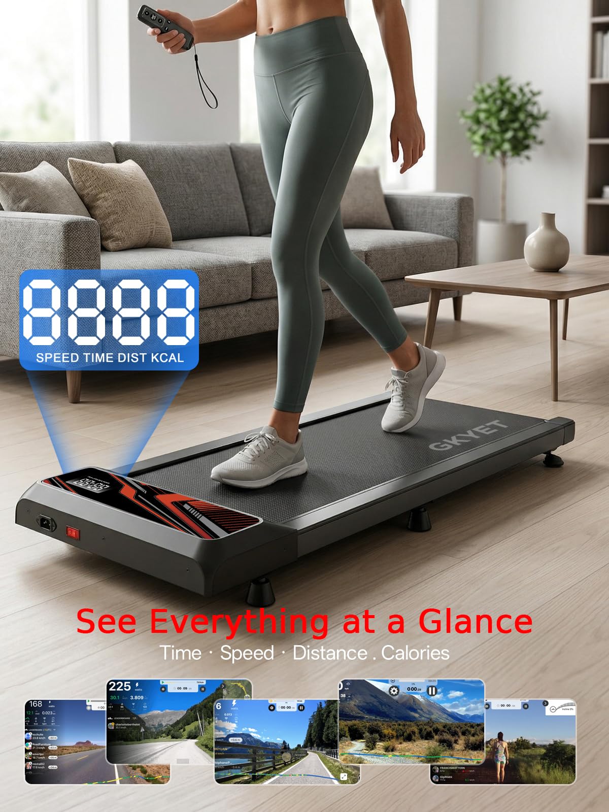 Walking Treadmill Pad with 8% Incline for Home, Under Desk Treadmill for Home Office, 2.5HP Quiet Portable Walking Mat, 265 lbs Capacity, Compact Treadmill for Small Spaces with 15" x 35.4" Belt