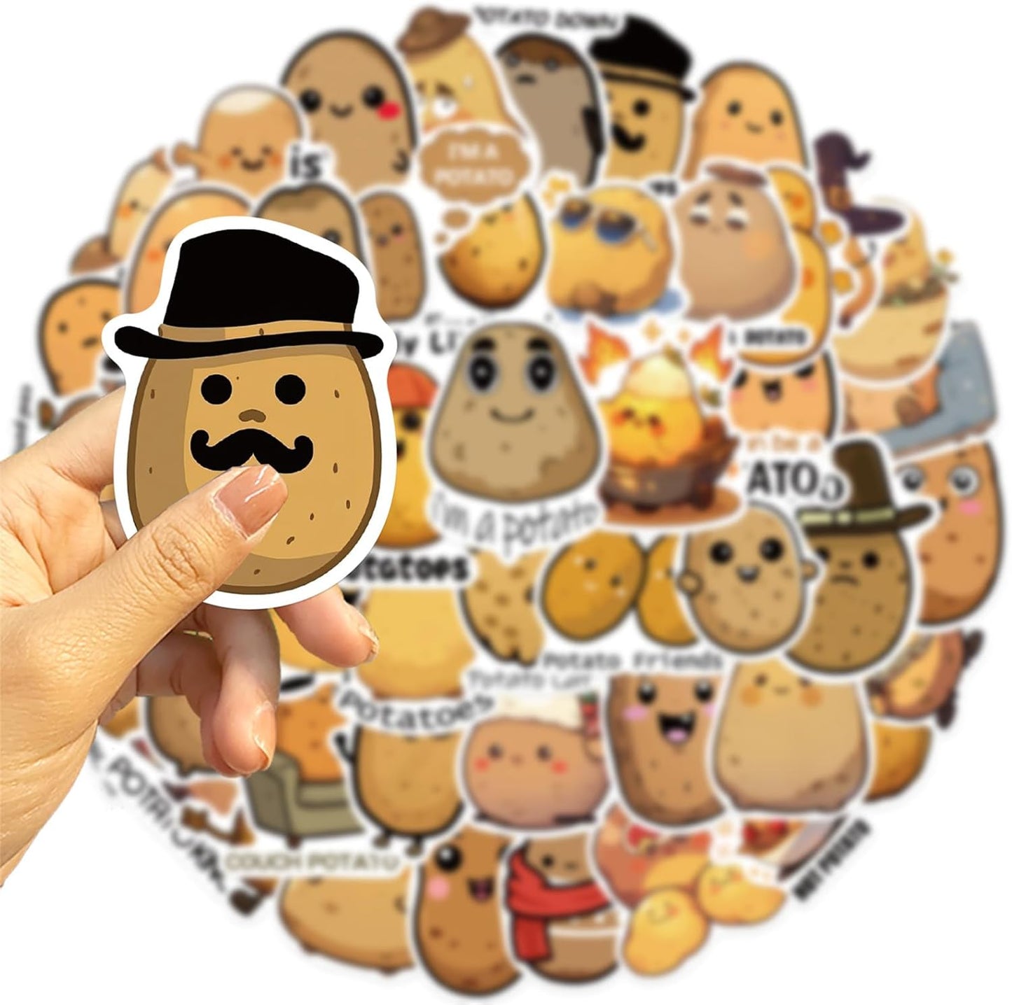 WASHBO 50Pcs Potato Stickers Funny Cartoon Potato Vinyl/PVC Decals for Kids Boys Girls, Cute Stickers for Water Bottles