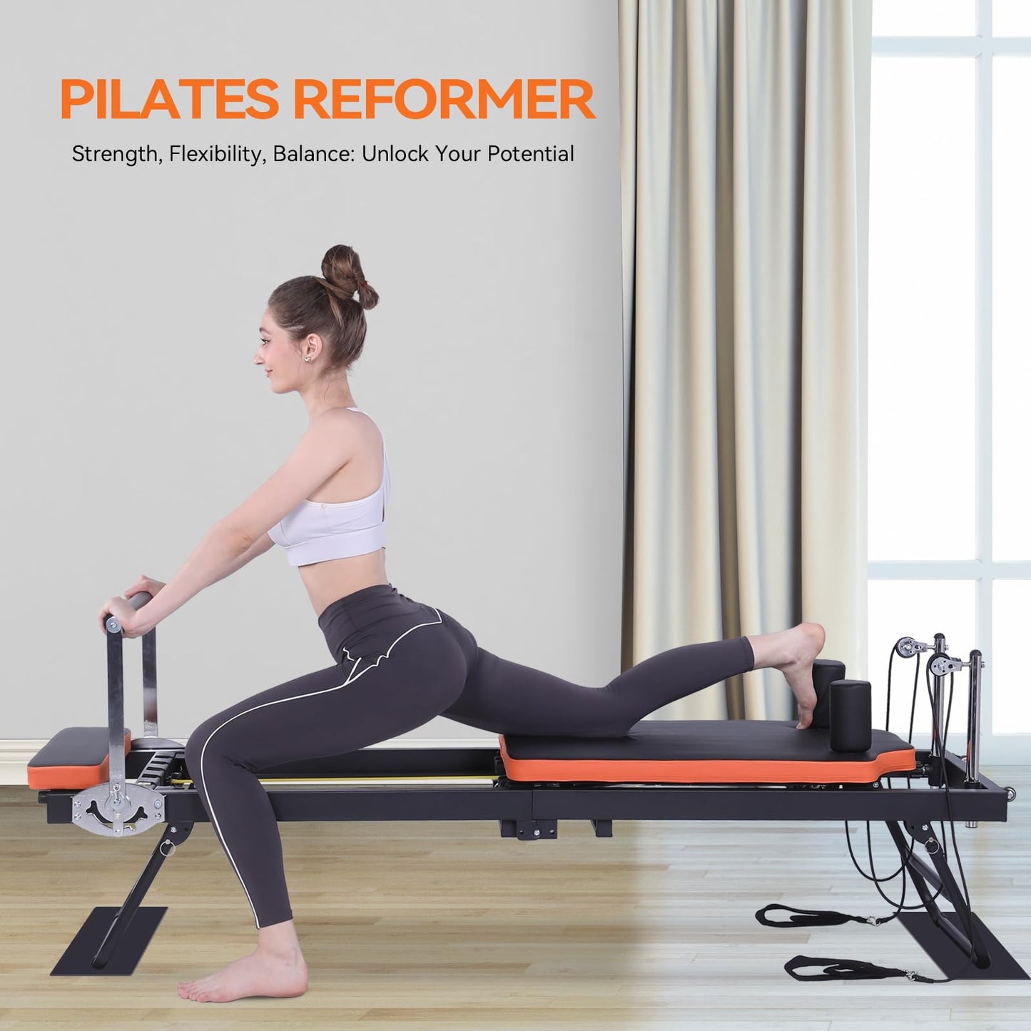 Ntoaujao Pilates Reformer, Foldable Pilates Machine for Home Gym Workout with 4 Springs & 5 Cords, fit for Beginners & Advanced Users, Up to 300 LBS (Basic)