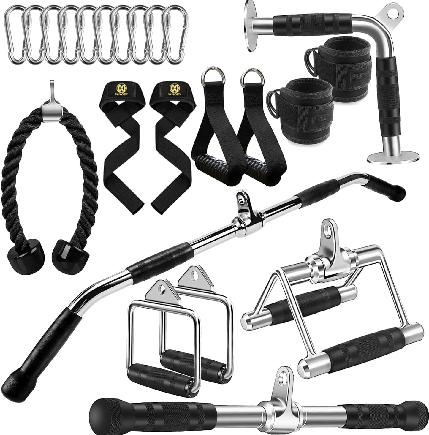 WNOEY LAT Bar Cable Attachment with Rubber Handgrips, Deluxe Heavy Duty Solid Curl Bar Revolving Hanger Home Gym Cable Attachments (White 35.5inch Set)