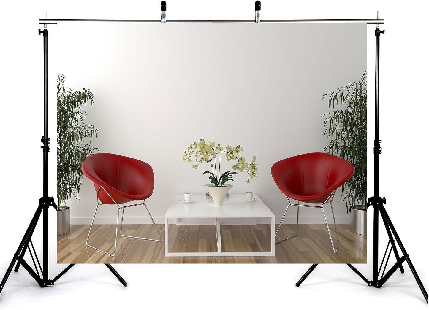KeyWork 4x4ft Modern Red Accent Chairs Backdrop Contemporary Interior Photography Background for Minimalist Party