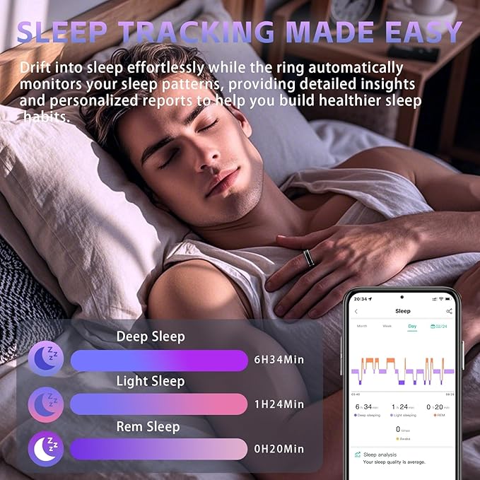 Smart Ring for Men Women ??Fitness Tracker Ring with Heart Rate, SpO2, Blood Pressure, Sleep Monitoring, Step & Calorie Counter, No Subscription Fee, iOS & Android Compatible (Black, 9)
