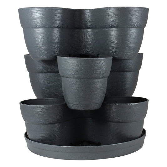 Bloomers Stackable Flower Tower Planter – Holds up to 9 Plants – Great Both Indoors and Outdoors – Slate