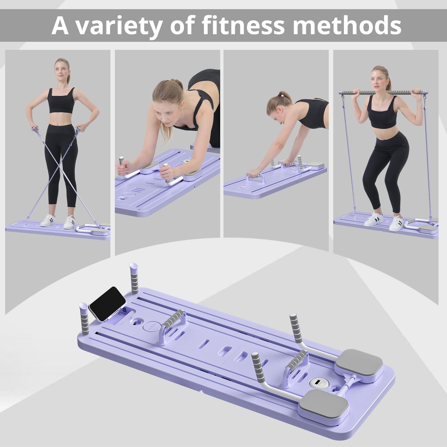 JANUA Pilates Board - Pilates Reformer Set, Multi-Purpose Foldable Pilates Reformer Board for Home, 5 in 1 Pilates Sliding Board (Purple Set)
