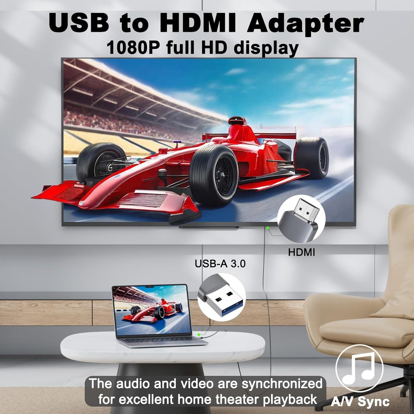 THANDBLE 3FT, 1080P 60Hz 3.0 7/8/10/11 USB to HDMI Adapter Cable USB A to Audio/Video Converter Cable for Monitor, TV