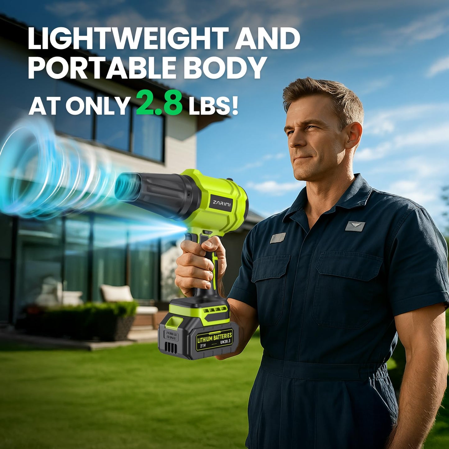 YUQUESEN Cordless Leaf Blower, 980,000 RPM Handheld Leaf Blower with 2 X 4.0Ah Batteries & Charger, Lightweight Leaf Blowers for Patio Cleaning, Lawn Care, Leaves, Dust - Light Green