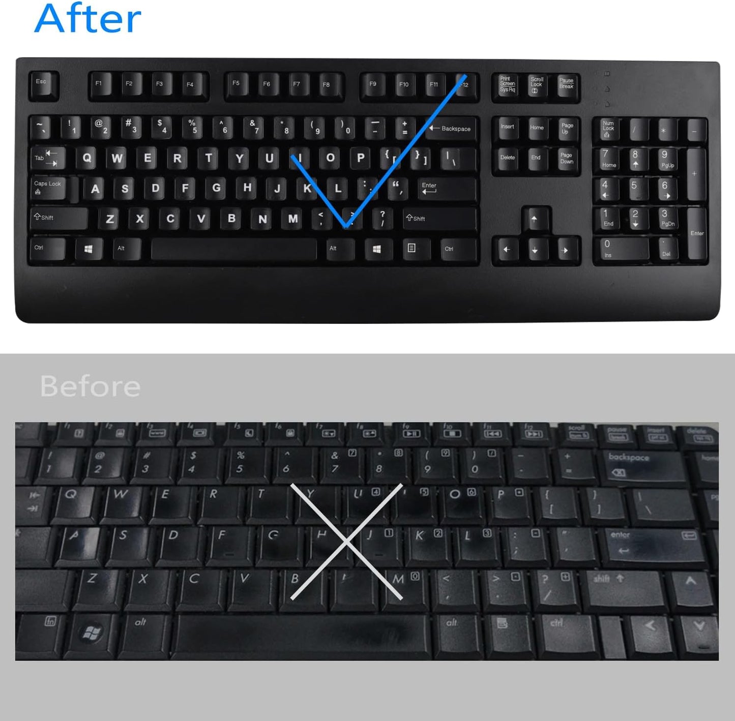 2 Pack Universal Russian Keyboard Stickers Transparent Background, Transparent Background with White Lettering