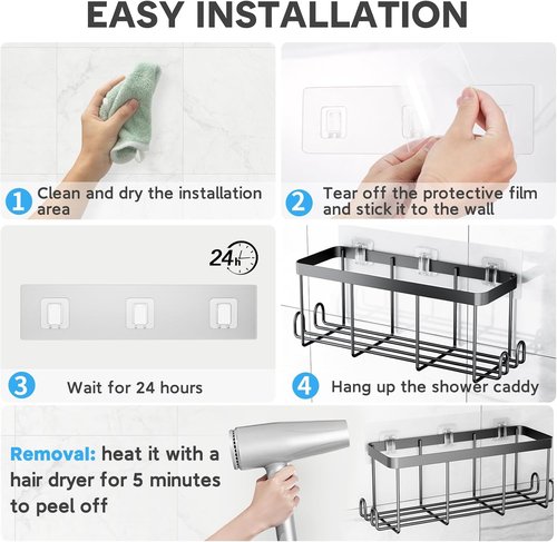Lsnisni Shower Caddy Adhesive Strips - Waterproof, Strong Hooks for Bathroom & Kitchen Storage | 10 Pack