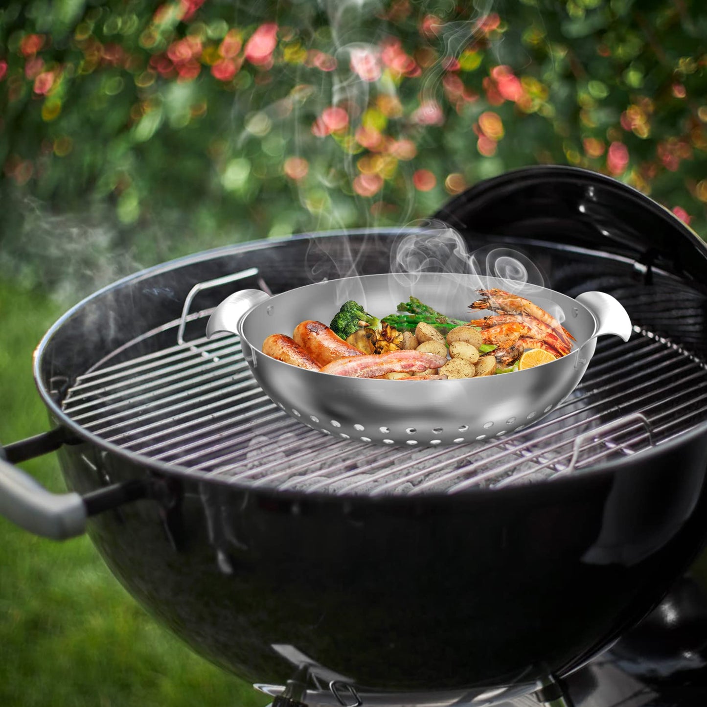 Onlyfire 3 Packs Grill Baskets, Heavy Duty Stainless Steel Perforated Vegetable Grill Baskets, 3 Piece Mini Grilling Basket Set, Grill Pan for Outdoor Grill