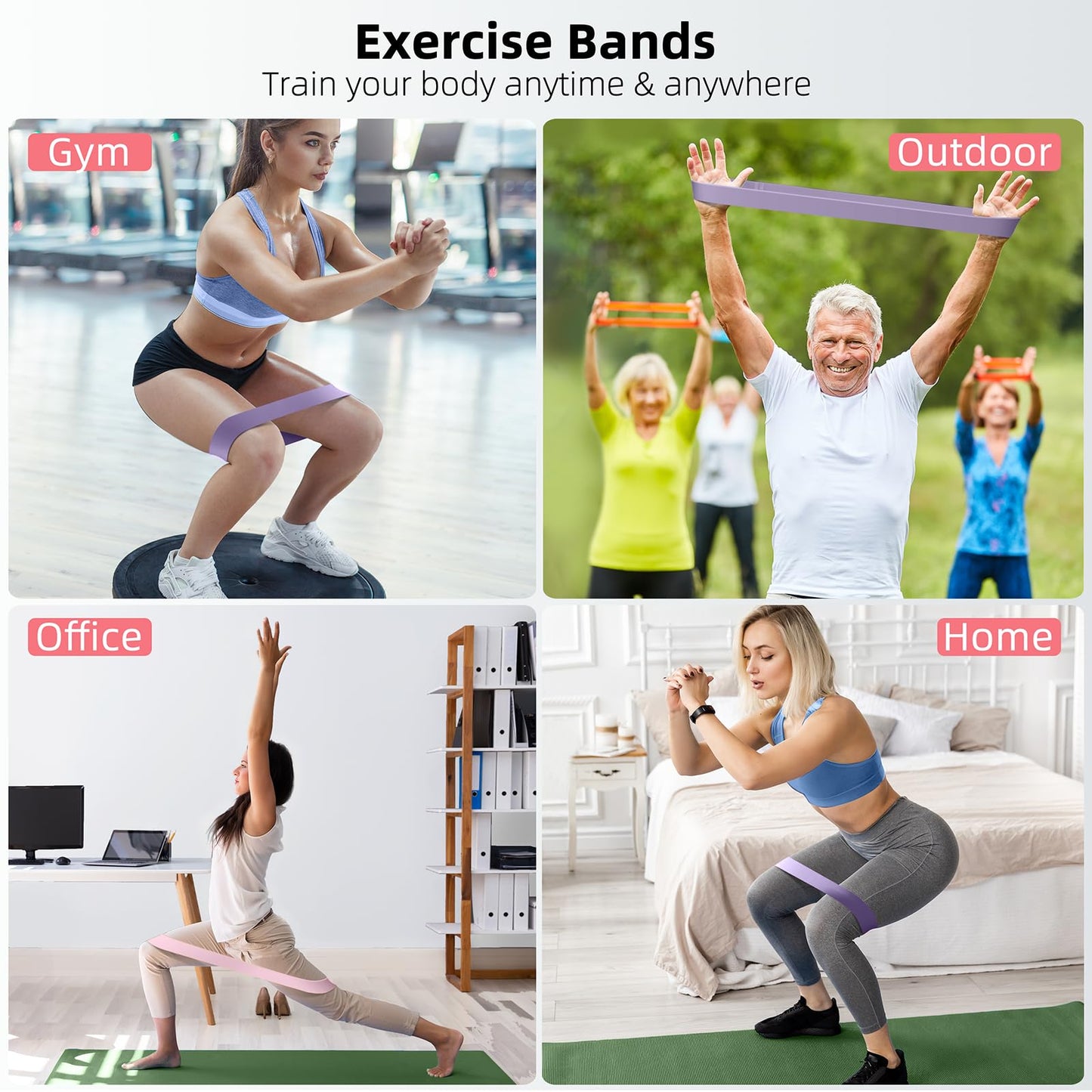 Resistance Bands for Working Out, 5-Pack Elastic Loop Exercise Bands for Strength Training Stretching, Home Gym Equipment for Pilates Yoga Physical Therapy, Leg Glute Arm Workout Kit for Women Men