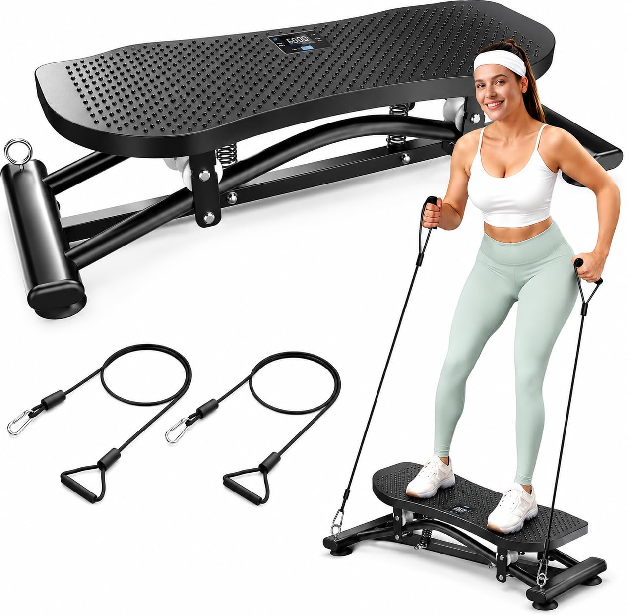 RoyalRcmtx Balance Board for Adults, Rocking Stepper with Resistance Bands, 300LBS Portable Wobble Board, Quiet Side to Side Ski Simulator Trainer Exercise Machine for Home Gym Core Workout