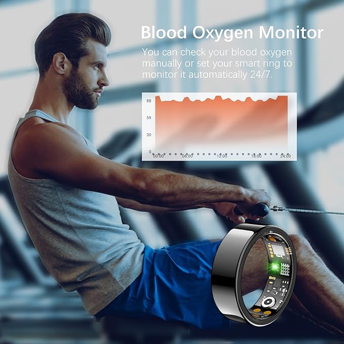 Ring Health Tracker for Women Men, Fit Ring with Heart Rate, Blood Oxygen, Sleep Monitor, Calories, Step Counter, IP68 Waterproof Smart Ring for iPhone & Android, No Subscription Fee (Black, 14#)