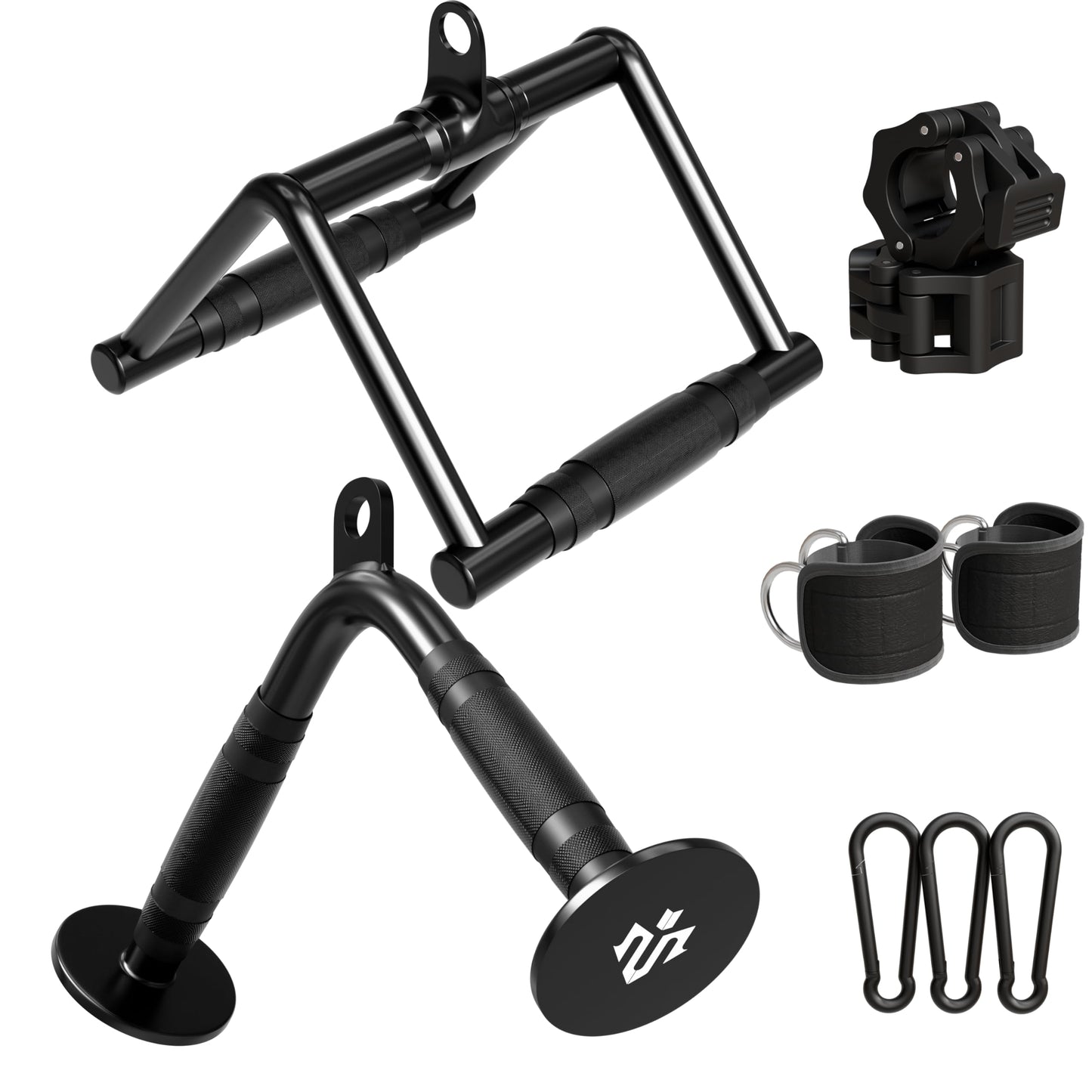 Mikolo Cable Attachments for Gym, Heavy-Duty Cable Machine Attachment Set with LAT Pulldown, V Bar, Double D Handle, Ankle Straps, and Barbell Clamps for Home Gym