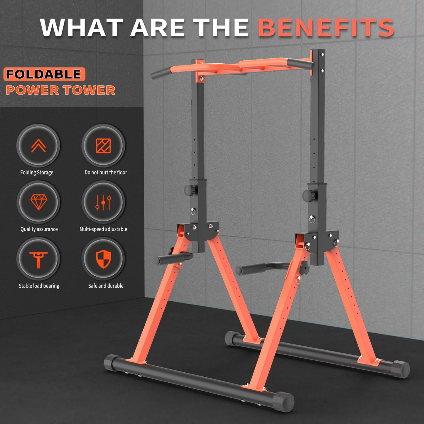 Z ZHICHI Foldable Pull Up Bar Dip Station, adjustable Height Power Tower For All people, Weight Capacity 330LBS