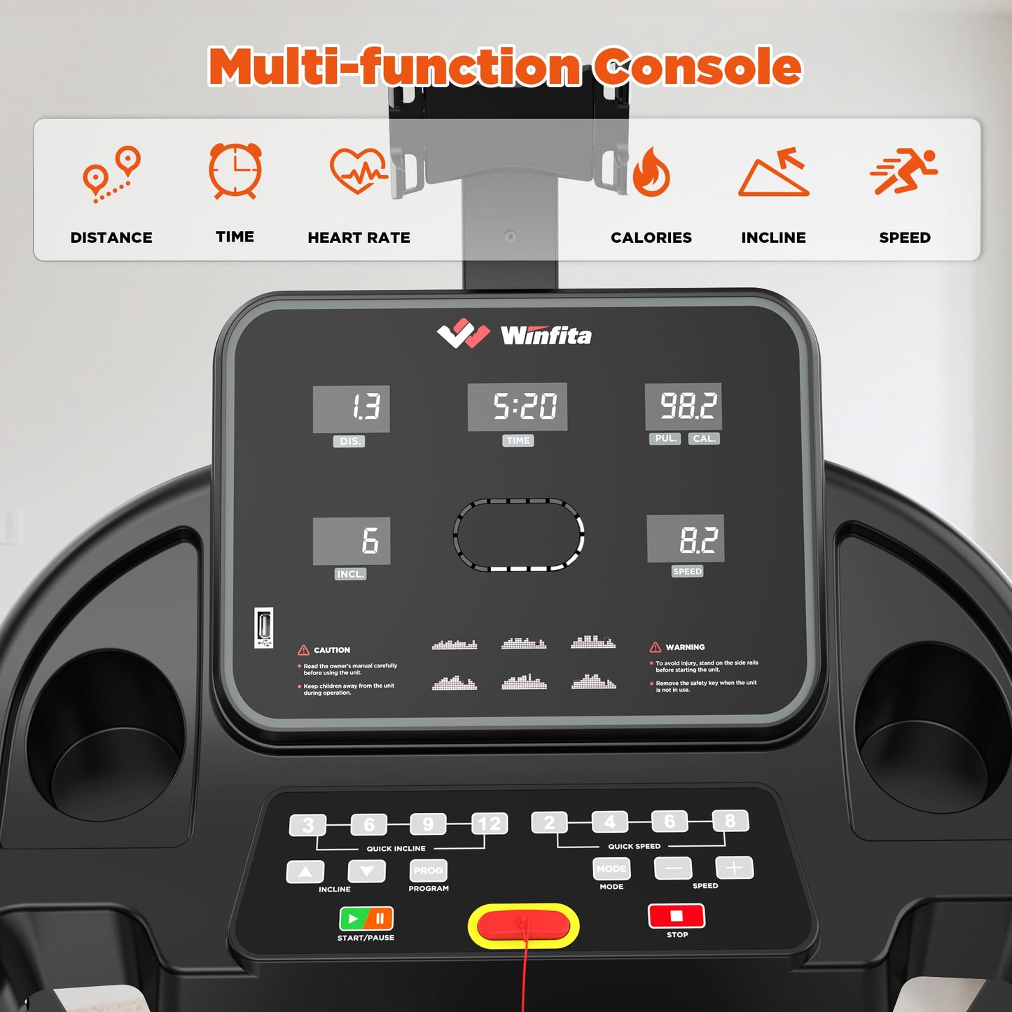 Winfita Treadmill with 12% Auto Incline, 3.5HP Folding Treadmills for Home with 300 LBS Capacity, 8MPH Speed, 17'' Wide Belt, App, 64 Programs, Heart Rate, USB Charging Port, BMI Detector