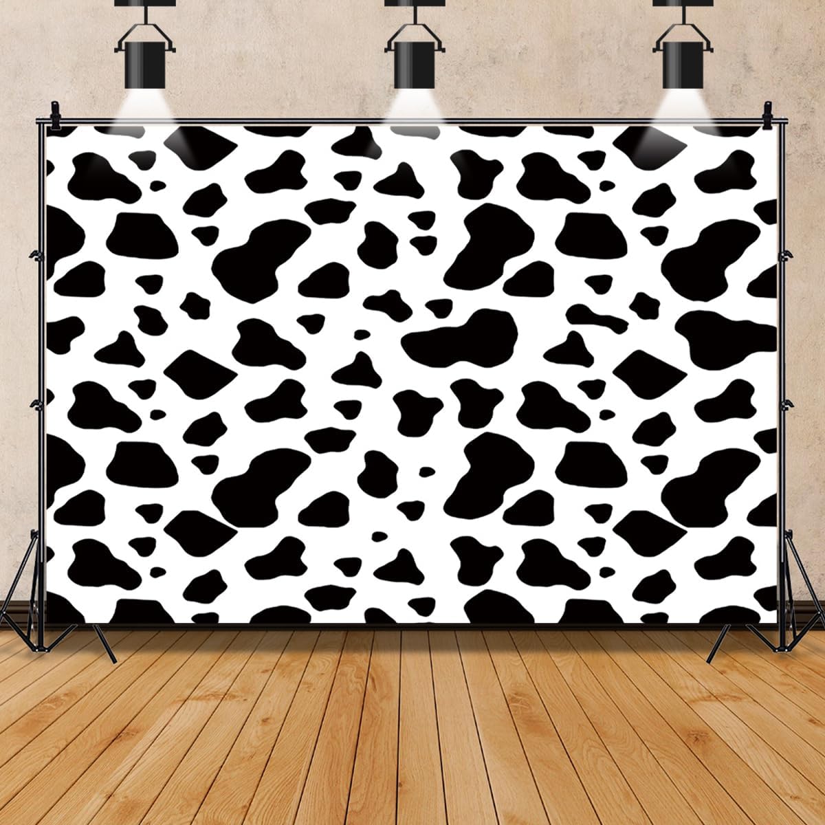 AOFOTO 9x6ft Cow Party Backdrop Black and White Dairy Cattle Holy Cow Print Farm Animals Theme Happy Birthday