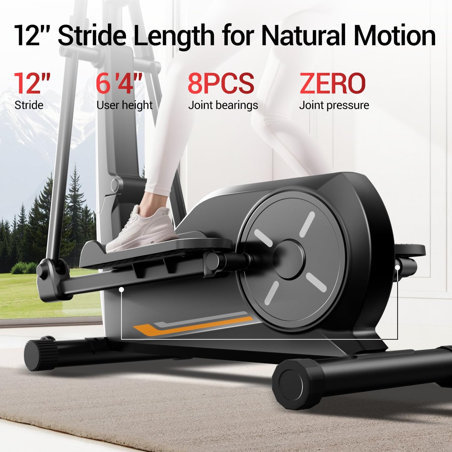 CURSOR Elliptical Exercise Machine, Elliptical Machine for Home with Hyper-Quiet Magnetic Driving System,8&16 Levels Resistance,Compact Elliptical with 12IN Stride,LCD Monitor,350LBS Weight Capacity