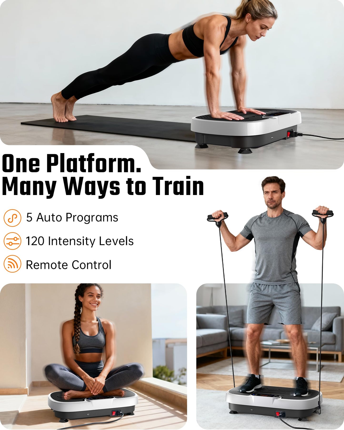 Vibration Plate Exercise Machine for Weight Loss and Lymphatic Drainage - 330lbs Capacity Vibrating Platform for Home Gym Workout, Full Body Shaker Pilates Equipment with Loop Bands for Women and Men
