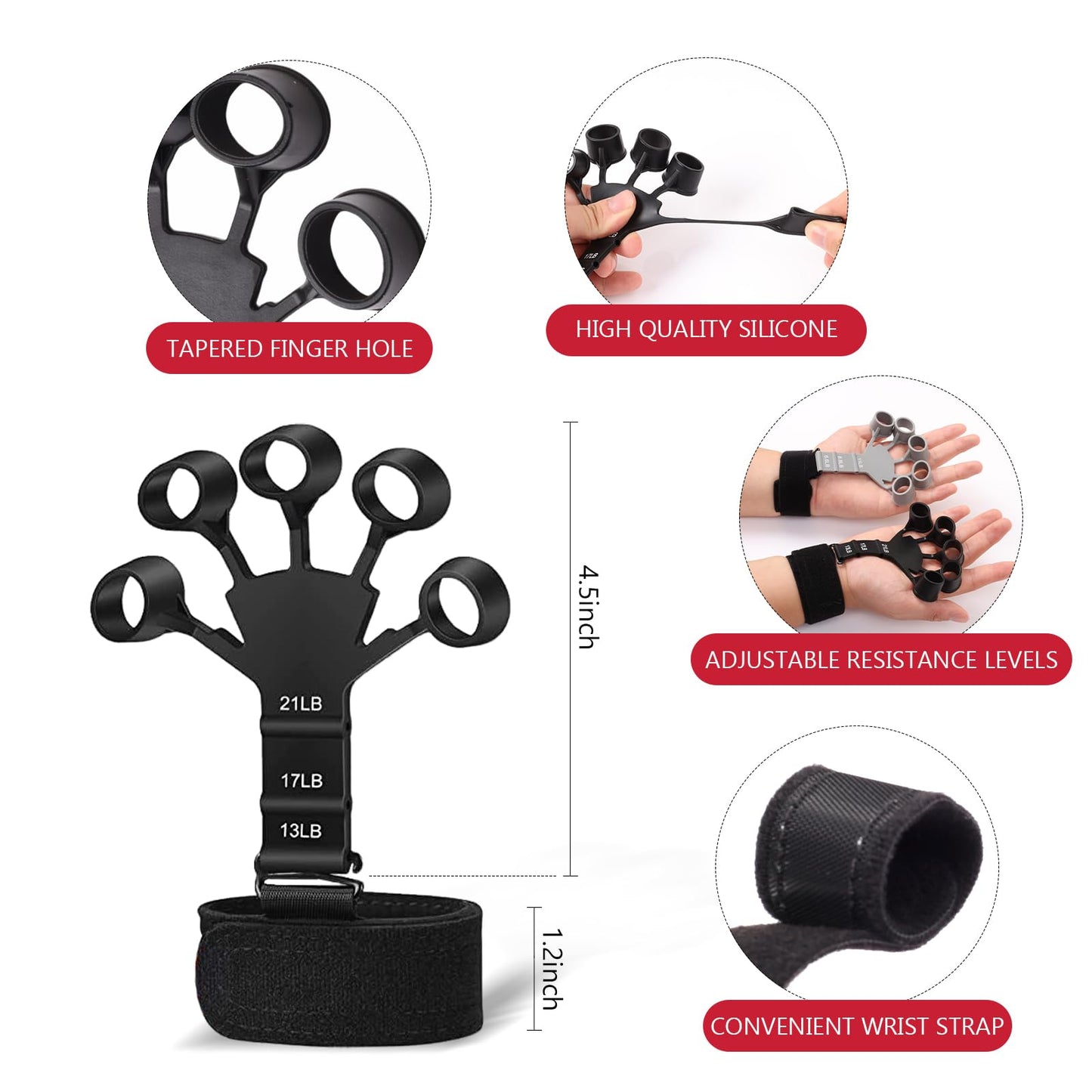 13 PCS Grip Strength Trainer Kit, Hand Gripper Strengthener, Forearm Strengthener, Finger Strengthener, Finger Exerciser, Stress Relief Ball, Forearm Workout Ring for Muscle Building and Injury Recover