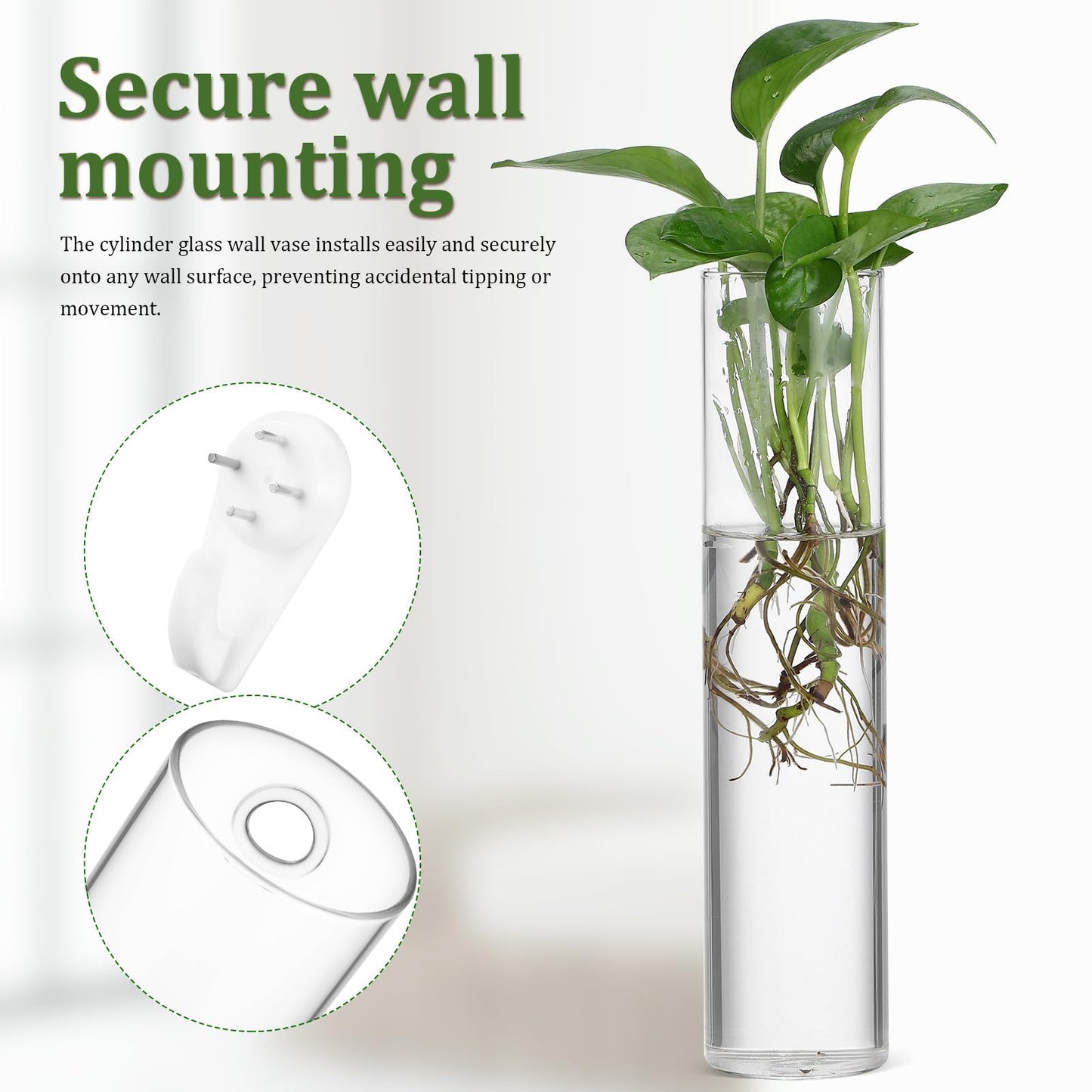 ARTSEWPLY Wall Mounted Glass Tube Vases for Plants Propagation, Large Cylinder Hanging Terrariums, Water Plants Holder for Indoor Home Décor, 2pcs
