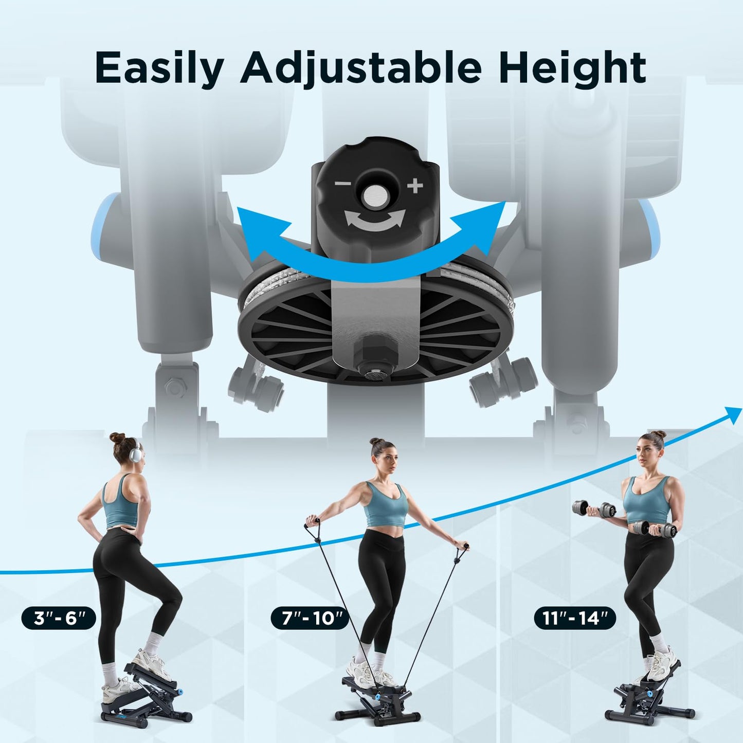 JLL Smart Twist Stepper Machine with Resistance Bands, Space-Saving Portable Mini Stair Stepper for Home, Full Body, Golden Exercise Angle, Dual Hydraulic Quiet Resistance, Adjustable Height,Bluetooth