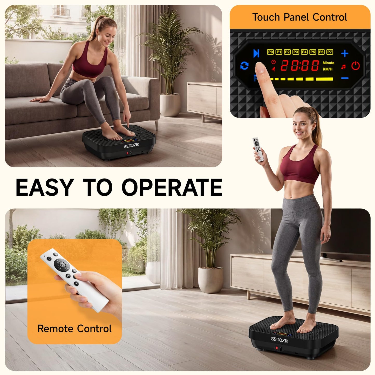 SEDOZIK Vibration Plate Exercise Machine, Vibration Plate for Lymphatic Drainage Weight Loss, Vibrating Plate Workout Equipment with Resistance Bands Bluetooth for Home Women Men, Black