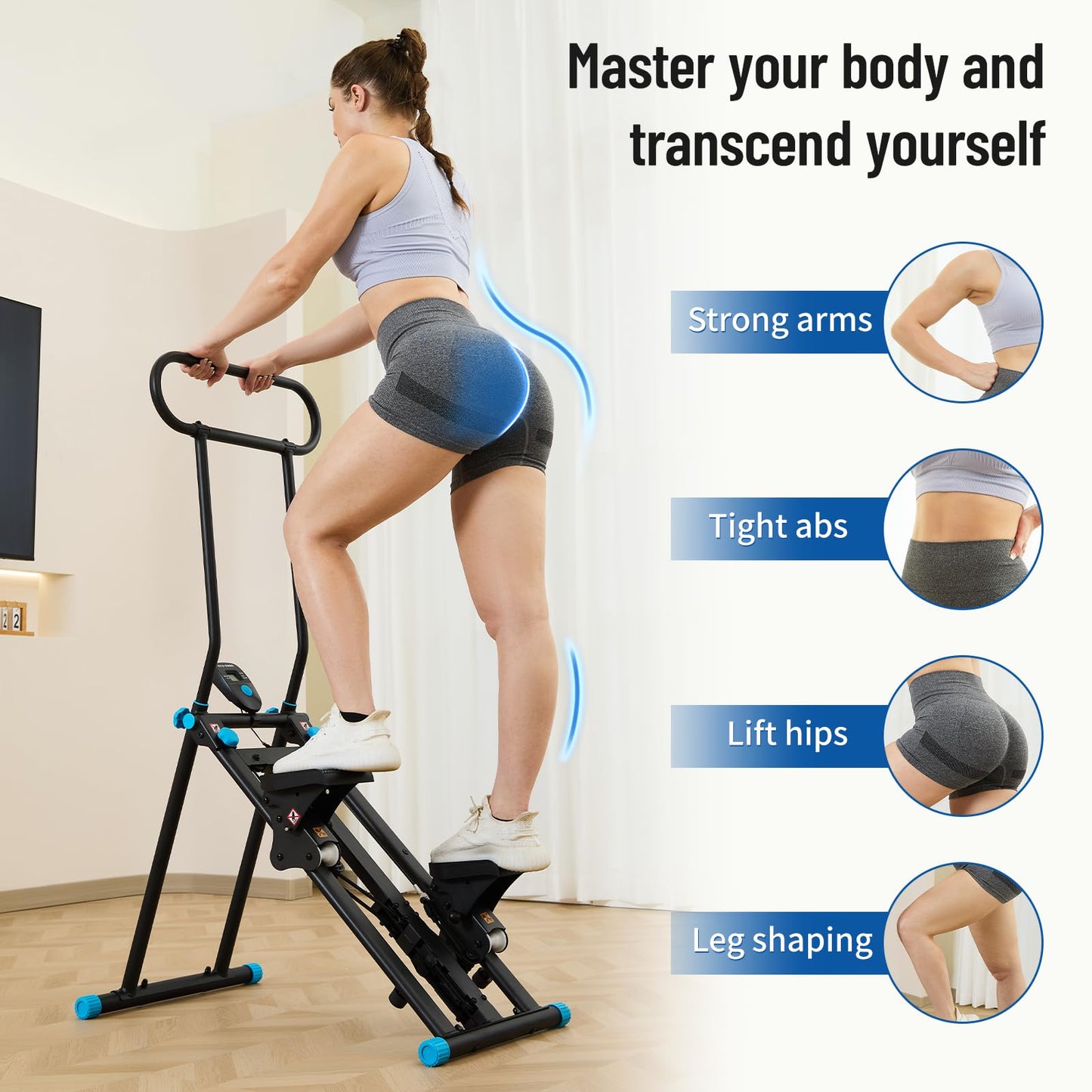 HXD-ERGO Stair Stepper for Home, 6 Adjustable Resistance Vertical Climber Cardio Exercise Machine, Folding Stair Climber for Full Body Workout with Adjustable Handlebar