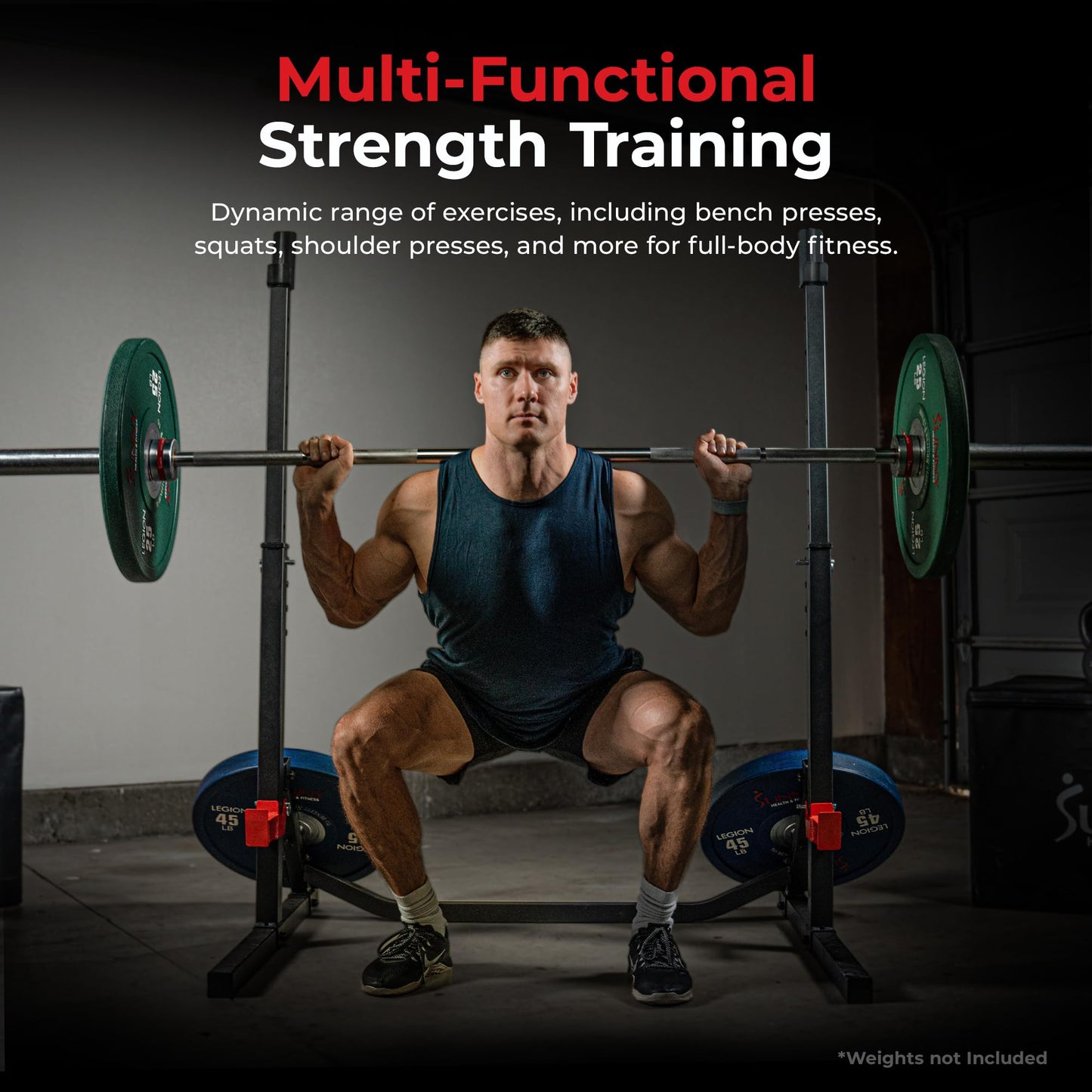 Sunny Health & Fitness Multifunctional Adjustable Bench Press Squat Rack, Shoulder Press, Incline Bench Press, Dumbbell Rows, Bicep Curls, Deadlifts - SF-XF922011